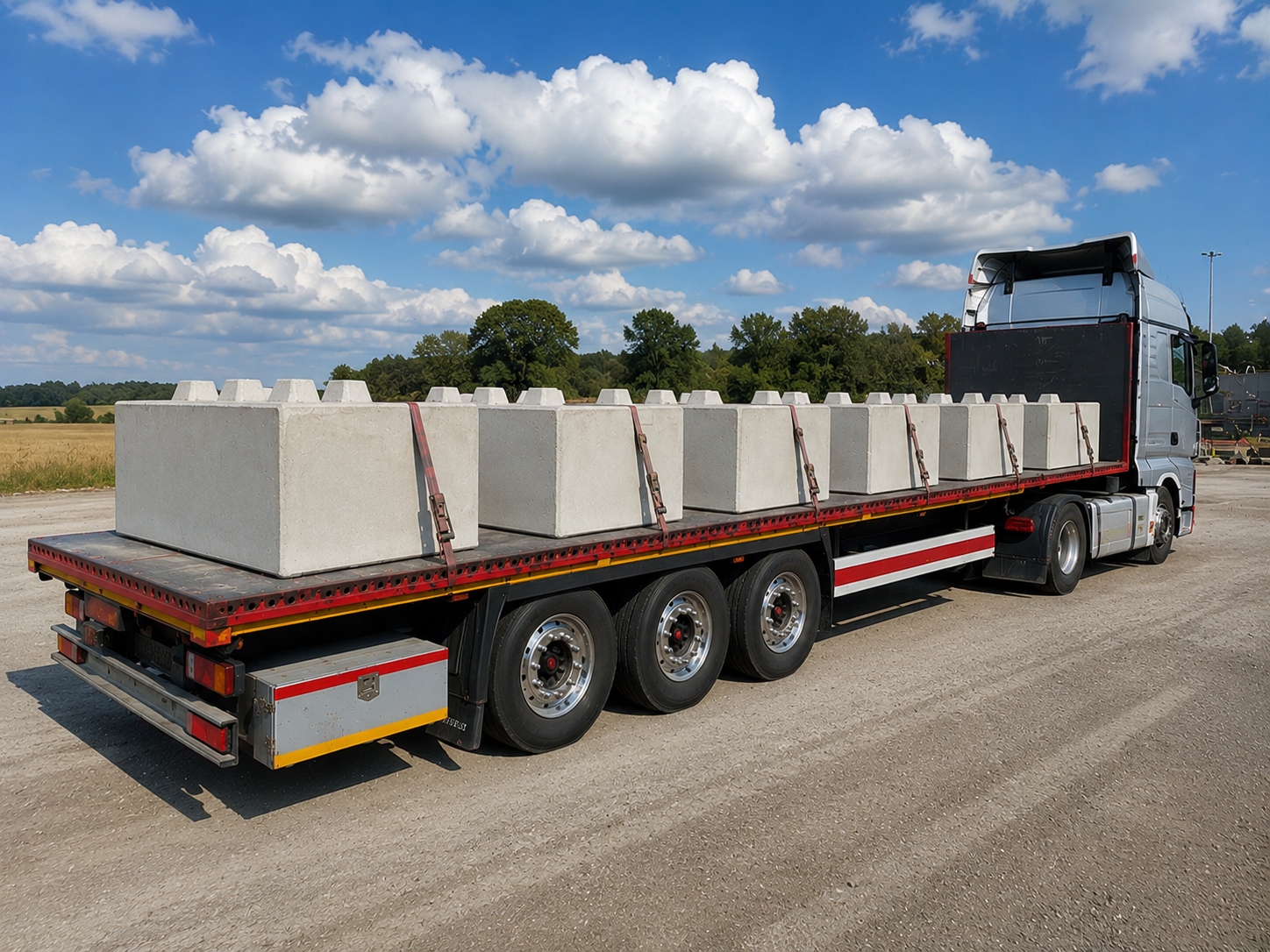 Livraison de blocs béton par semi-remorque plateau